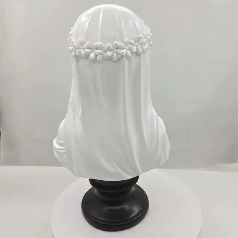 Antique Greek Style Veiled Maiden Bust Statue