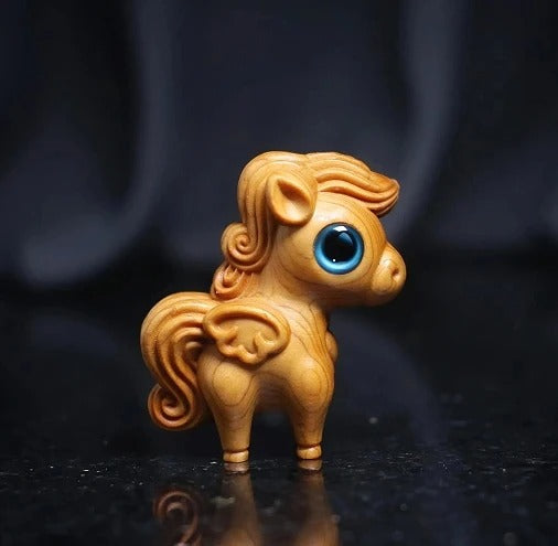 Wooden Carved Look Blue Eyed Horse Statue
