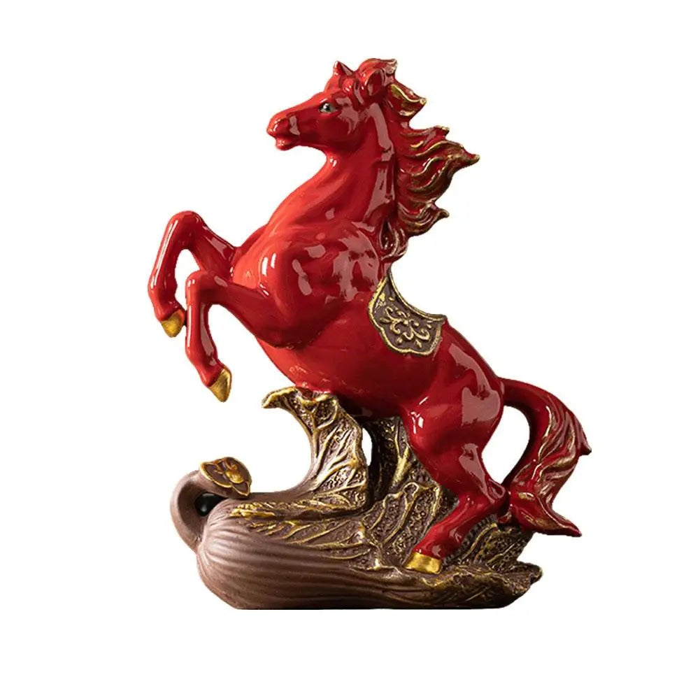 Red Ceramic Fire Horse Statue