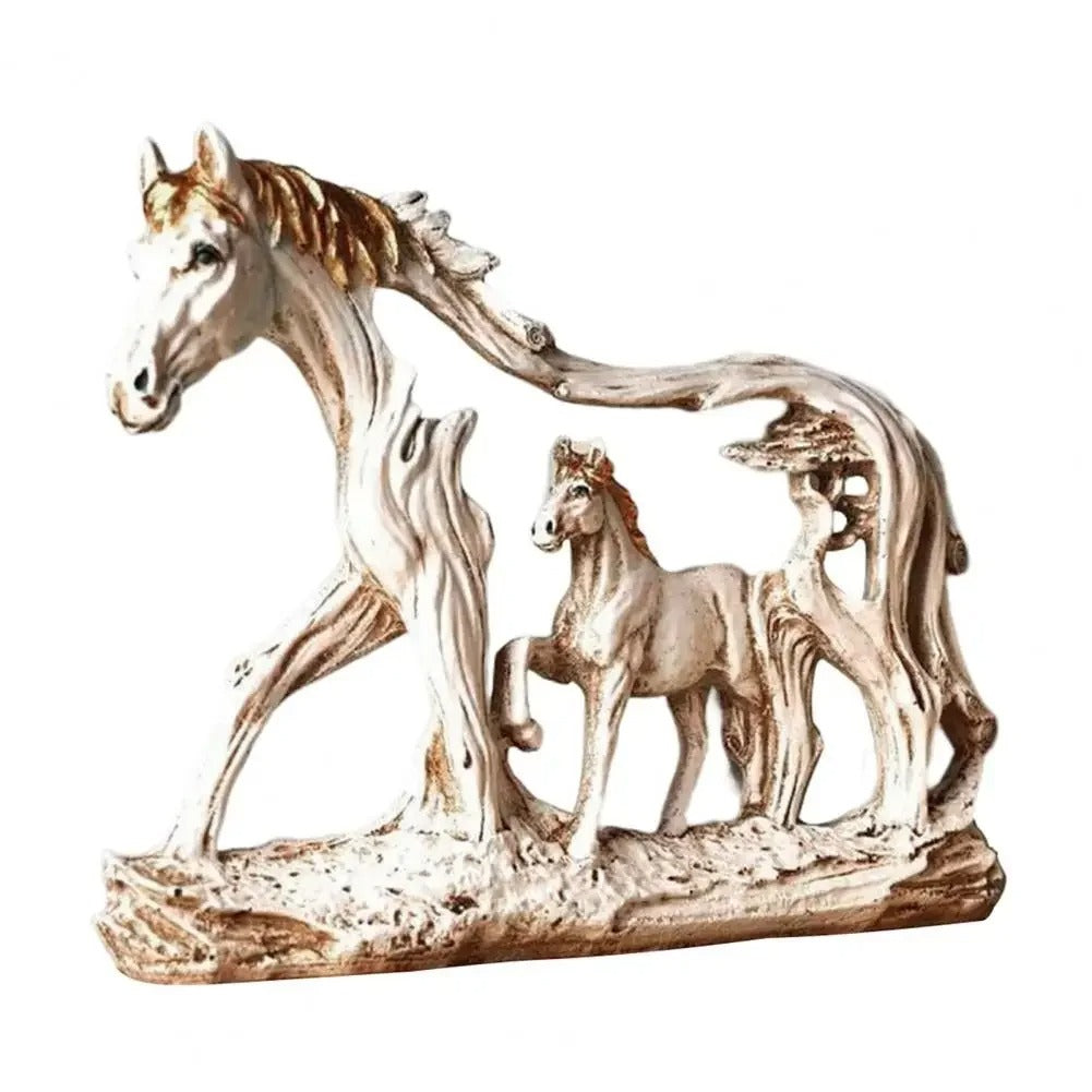 Parent & Child Wooden Look Horses Sculpture