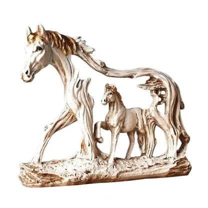 Parent & Child Wooden Look Horses Sculpture
