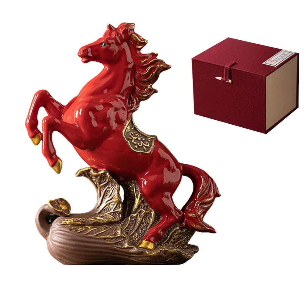 Red Ceramic Fire Horse Statue
