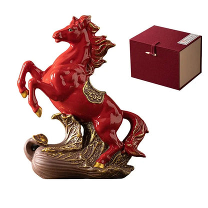 Red Ceramic Fire Horse Statue