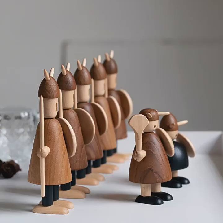 Cute Nordic Wooden Viking Figurines