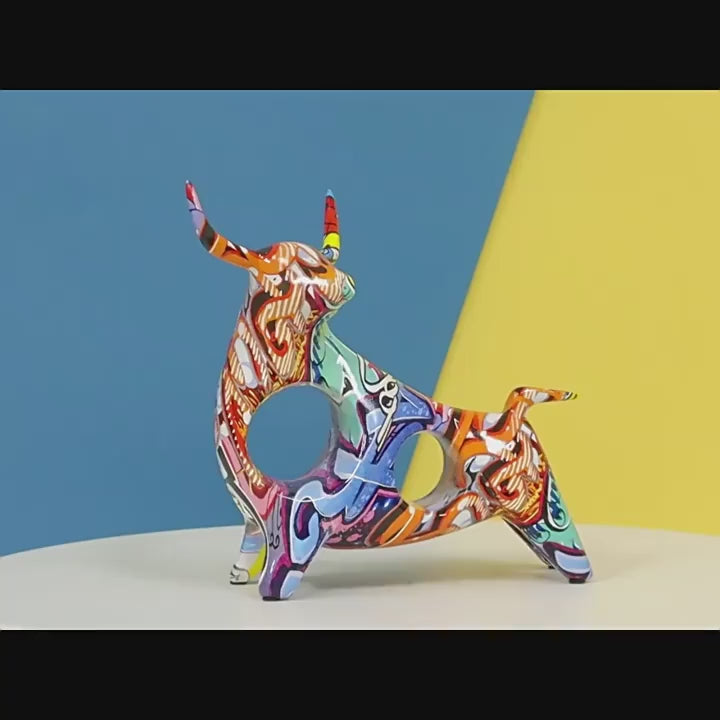 Colorful Graffiti Bull Sculpture