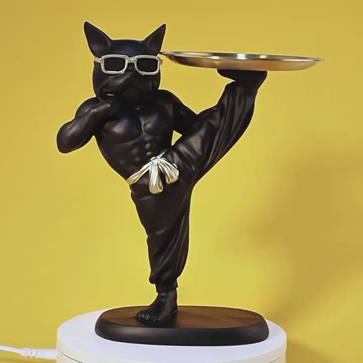Modern Karate French Bulldog Butler Tray Statue