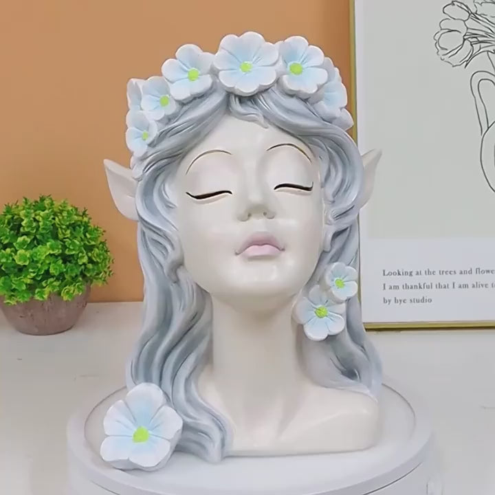 Floral Angel Head Planter Statue