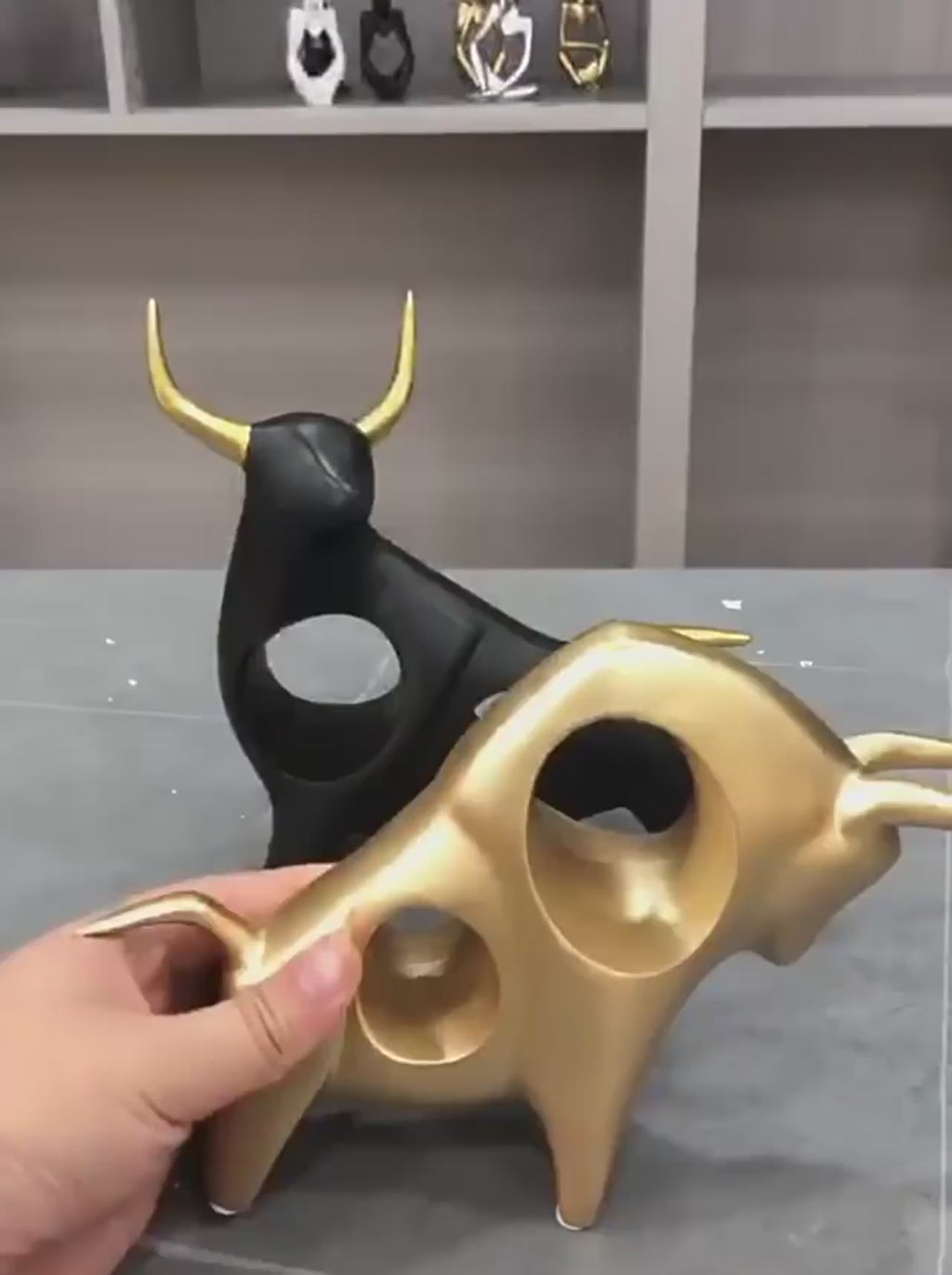 Modern Geometric Golden Bull Sculpture